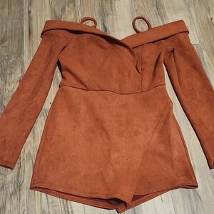 Fashion Nova Burnt Orange Off-Shoulder Romper